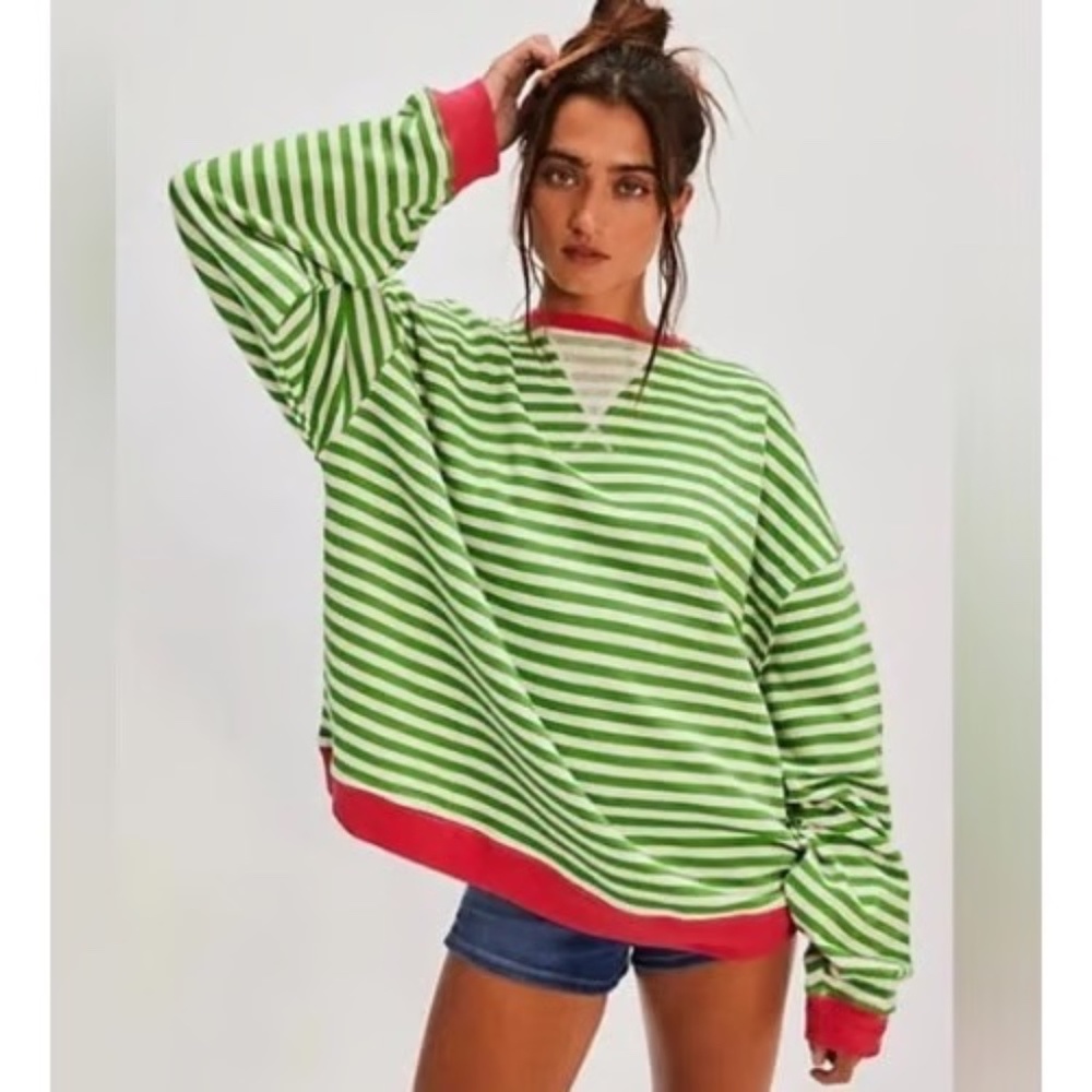 Free People Classic Oversized Striped Crewneck